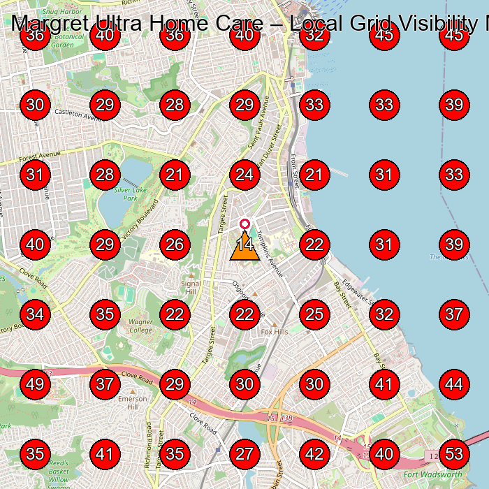 Margret Ultra Home Care GeoGrid visibility map for Home Health Care Service in Staten Island